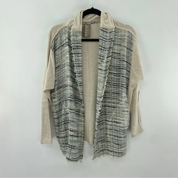 Anthropologie Dolan Twinkled Tweed Open Front Cardigan XS Cream Blue Metallic - Picture 1 of 6